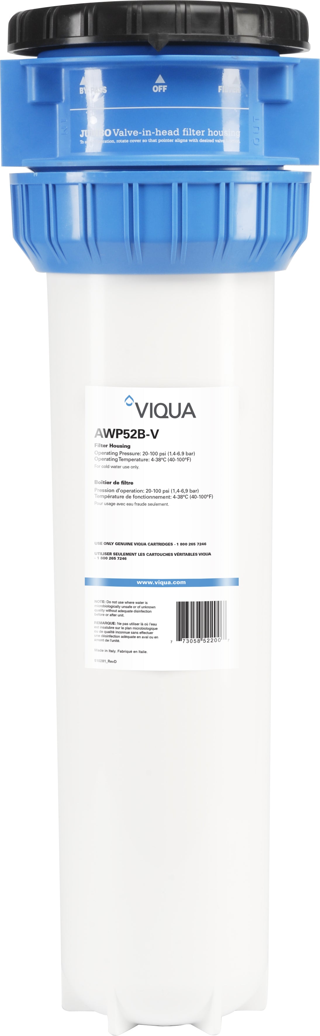 1" X 20" BB 3-PC HOUSING w/BP (WHITE/BLUE)