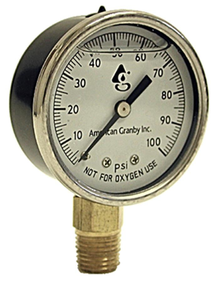1/4" X 2" 100# NO-LEAD LIQUID FILL BACKMOUNT GAUGE