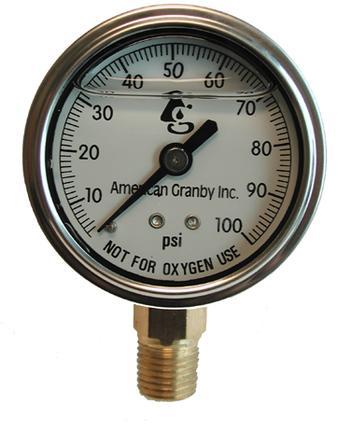 1/4" X 2" 0-100# LIQUID FILL ALL STAINLESS STEEL GAUGE