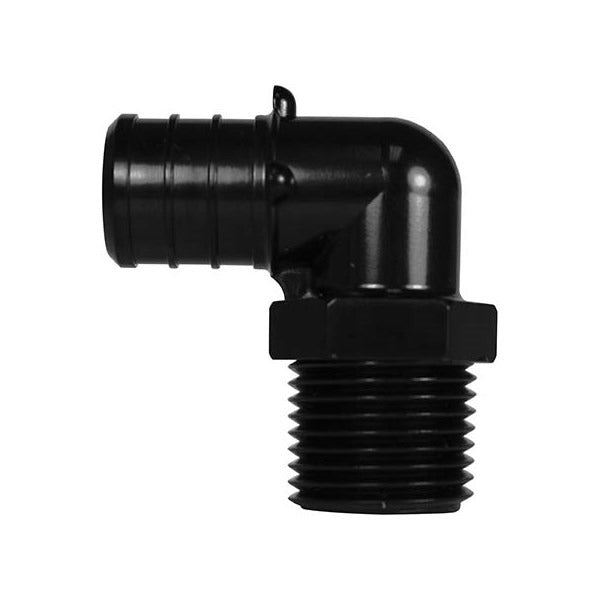 3/4" X 1/2" PEX MALE 90 ELBOW - BLACK PLASTIC (25/BOX)